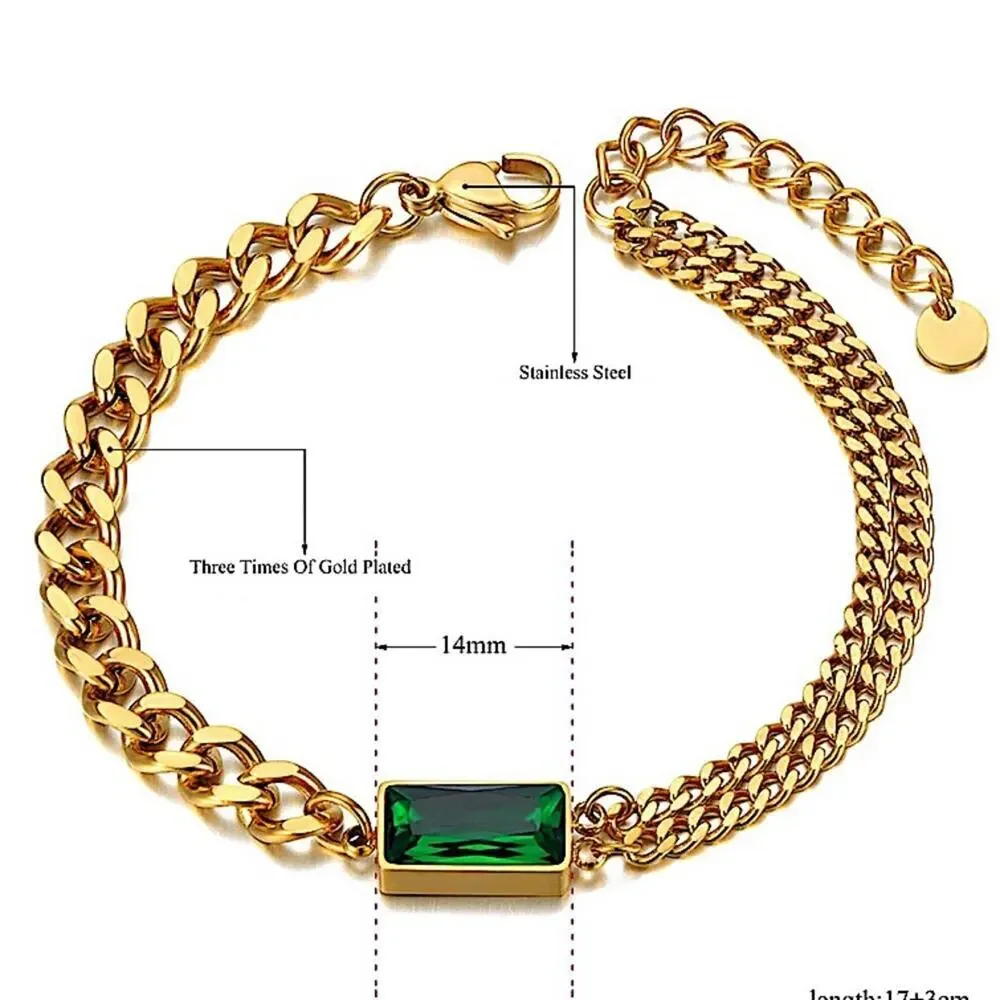 GOLD EMERALD GREEN CHAIN LINK BRACELET